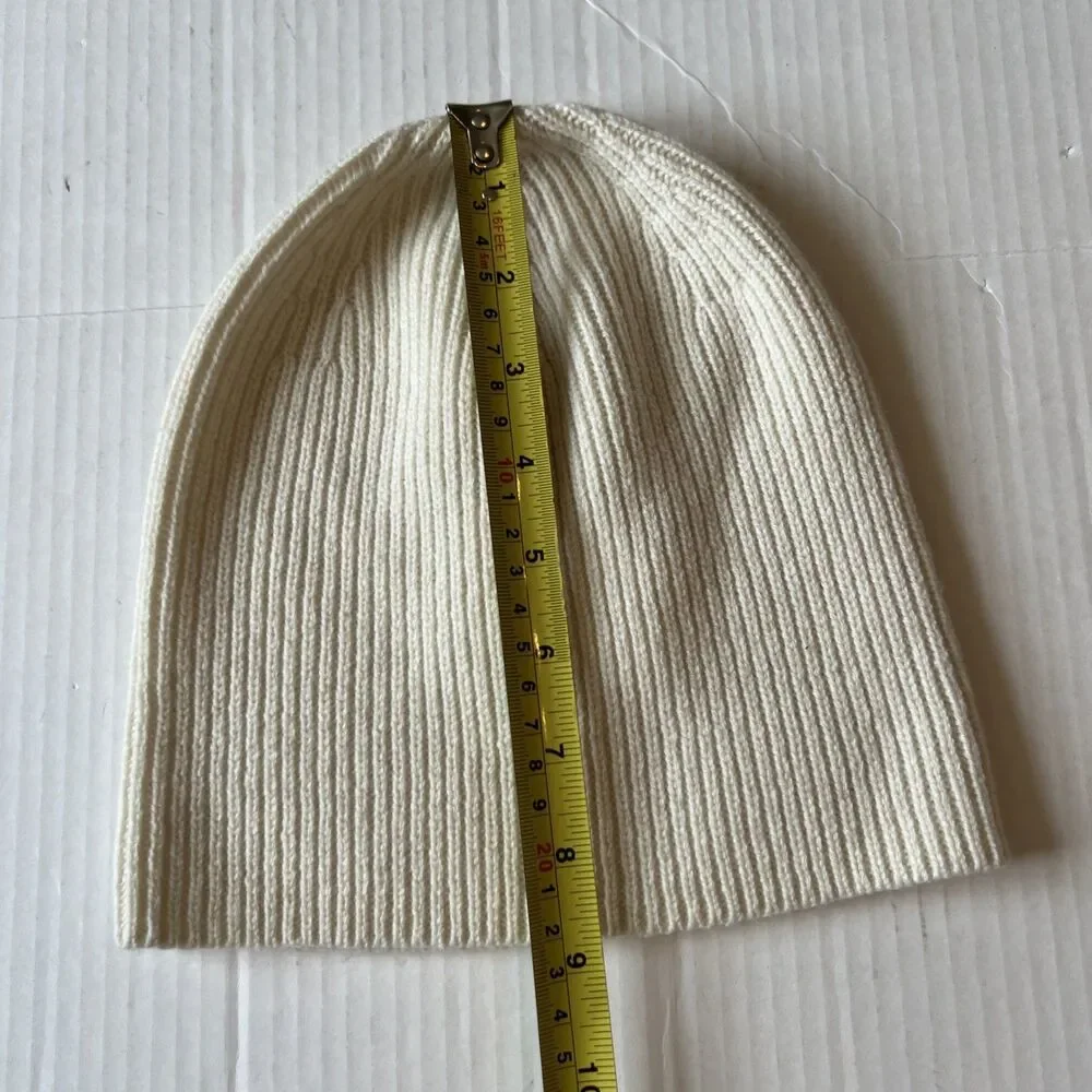 Theory 100% Cashmere Ribbed Beanie Hat Ivory One Size NWOT